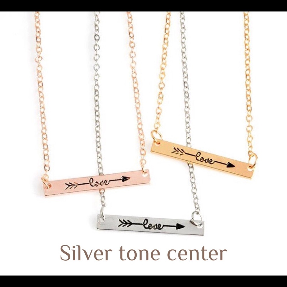 Dainty arrow love bar necklace silver tone. NWT